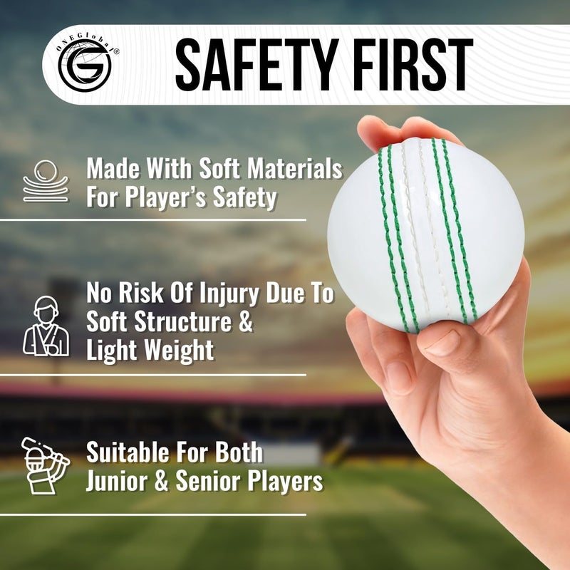 ONEGlobal Soft Rubber Cricket Ball for Practice | Outdoor & Indoor Practice Cricket Ball with Core & Stitched Seam | Realistic Feel, True Bounce & Swing for Practice, Honing Skills & Family Fun - Image 3